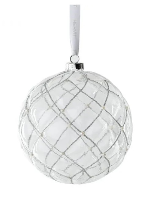 Appendino sfera in vetro con filo argento - decoro natalizio - Hervit